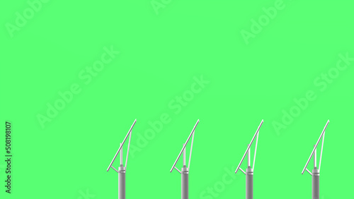 3D illustration of photovoltaic power station.3D rendering on green background.