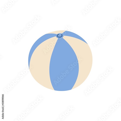 Inflatable rubber ball for water pool, sea games. Beach toy, striped bouncy beachball for playing, fun. Colored flat vector illustration isolated on white background