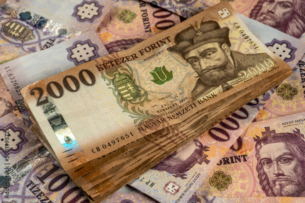 Obraz premium Hungarian forint banknotes.