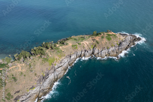 Aerial view Phomthep or Promthep cave icon of Phuket, Thailand. Aerial view Phromthep cave view point at Phuket,