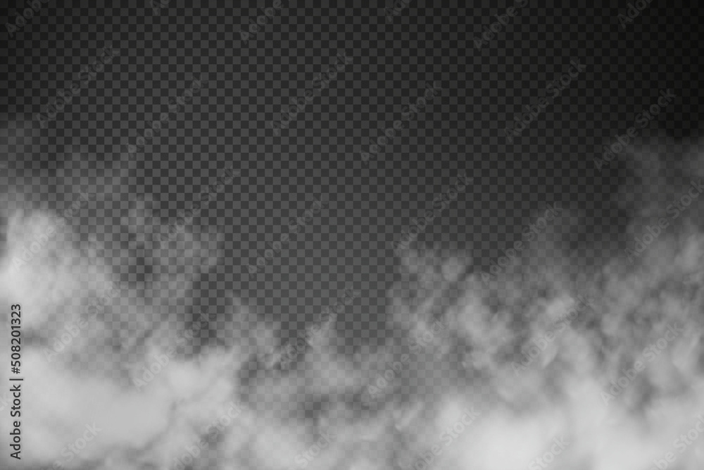 White vector cloudiness ,fog or smoke on dark checkered background.Cloudy sky or smog over the city.Vector illustration.
