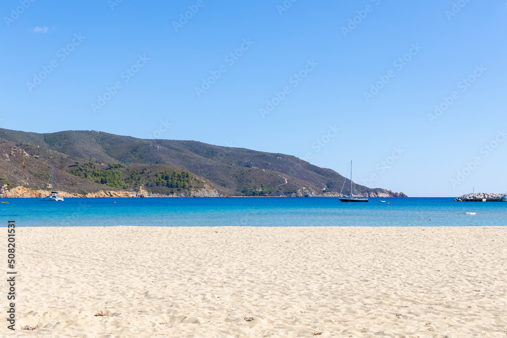 beach in  in Marina di Campo on the island of Elba in Italy in summer with blue sky