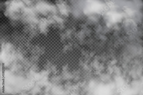 White vector cloudiness ,fog or smoke on dark checkered background.Cloudy sky or smog over the city.Vector illustration.