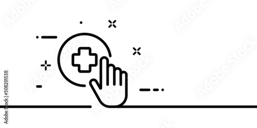 First aid line icon. Hand, cross, hospital, first aid, immediate, help, sick, patient. Healthcare concept. One line style. Vector line icon for Business and Advertising