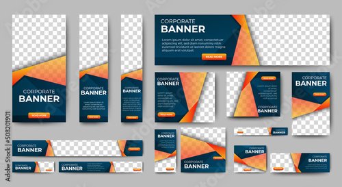 Modern banner design web template Set, Horizontal header web banner. Orange cover header background for website design, Social Media Cover ads banner, flyer, invitation card	