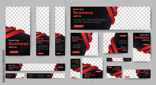 Business banner design web template Set, Horizontal header web banner. Black and red. cover header background for website design, Social Media Cover ads banner, flyer, invitation card	
