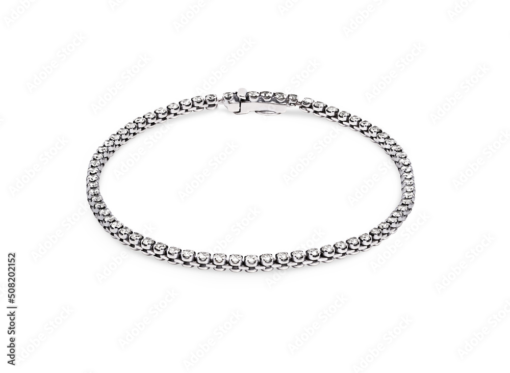 White gold bracelet with diamonds, isolated on white White gold bracelet with diamonds, isolated on white