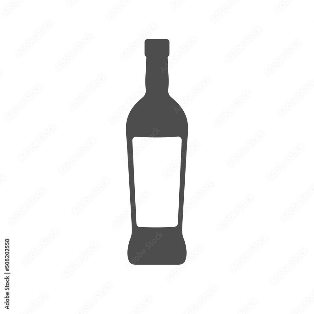 Grey glass wine bottle with label icon isolated on white background Grey glass wine bottle with label icon isolated on white background
