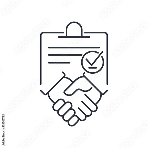 Law approved document. Contract financial deal. Vector linear icon isolated on white background.