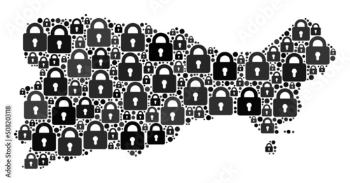 Protection mosaic map of Capri Island. Map of Capri Island mosaic of lock items. Vector composition for lockdown purposes.