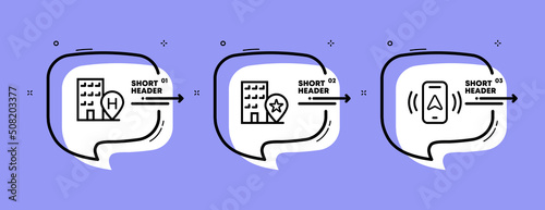Move with a navigator set icon. Building, destination, pointer, geolocation, phone. Technology concept. Infographic timeline with icons and 3 steps. Vector line icon for Business and Advertising