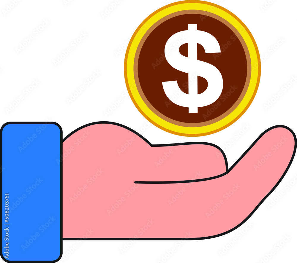 illustration hand and a dollar coin. on white background. business icon illustration hand and a dollar coin. on white background. business icon