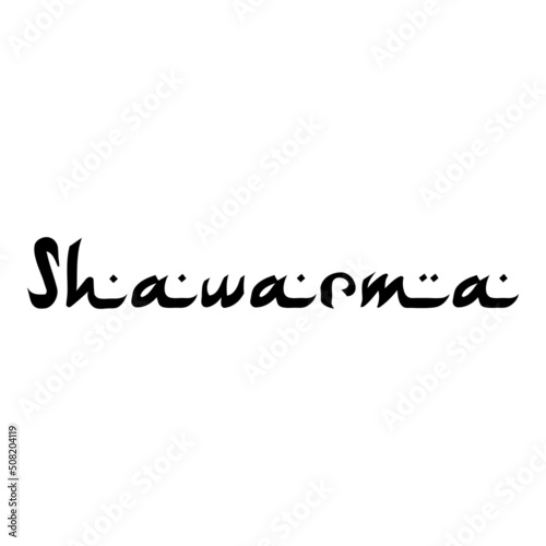 Texto manuscrito Shawarma con letras estilo árabe para su uso en banner y logotipos de restaurante en color negro