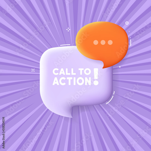 Call to action. Speech bubble with Call to action text. Business concept. 3d illustration. Pop art style. Vector line icon for Business and Advertising