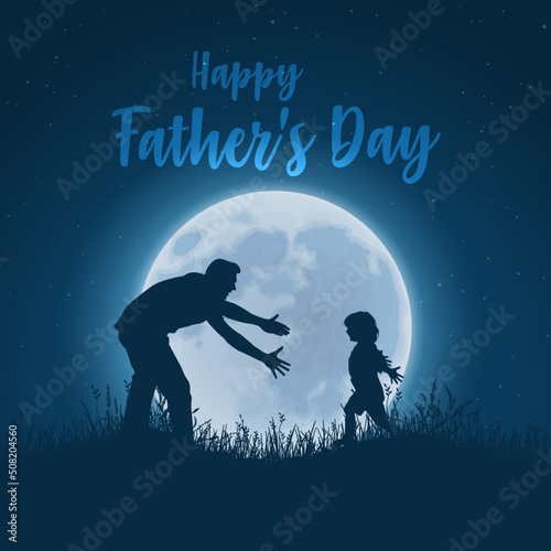 Silhouette of a Father and Daughter Love. Social Media post design of Happy Father's Day.