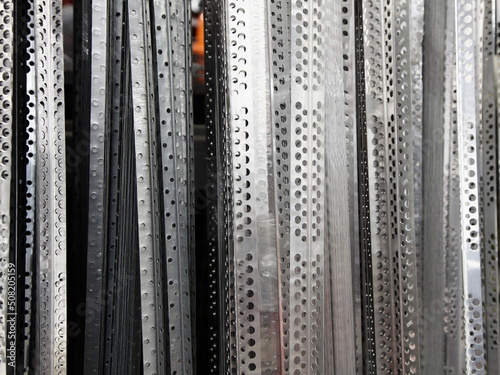 Obraz na płótnie Perforated plastering rebars metal angle stripes w salonie