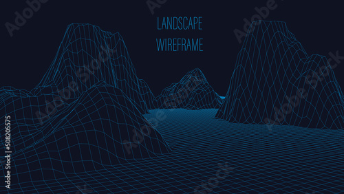 Abstract dark background with linear grid. The framework of the landscape. Polygonal map of the arena. 3d vector illustration