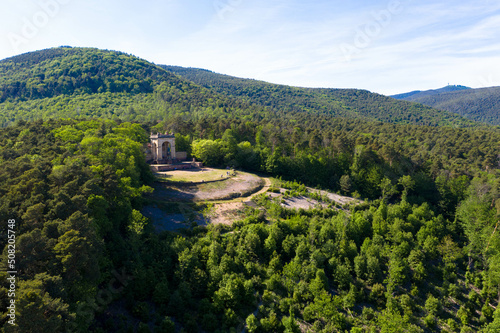 Aerial view of the Victory and Peace Monument in Edenkoben was erected in 1899 on the Werderberg near Edenkoben to commemorate the victory in the 1870 war. Rhineland-Palatinate, Germany photo