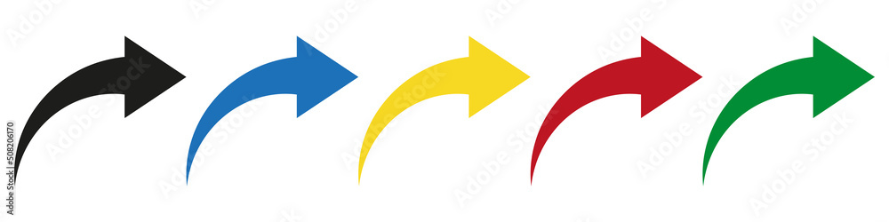 Arrow icons set. Black, blue, yellow, green and red. Vector illustration Arrow icons set. Black, blue, yellow, green and red. Vector illustration