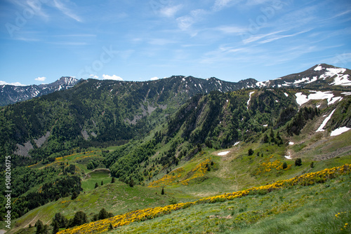 Panoramic views of the mountains from the Col de Pailheres, France
