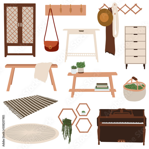 Set of vector boho interior objects for room creator