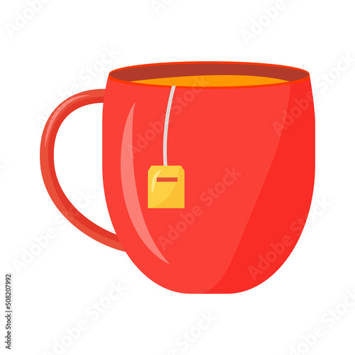 Cup of hot beverage semi flat color vector object. Full sized item on white. Pour boiling water over tea sachet. Warm tea simple cartoon style illustration for web graphic design and animation