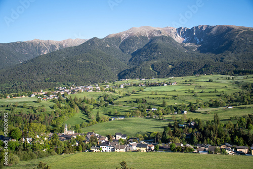 Beautiful landscape of the French cerdanya with small villages in the valley.