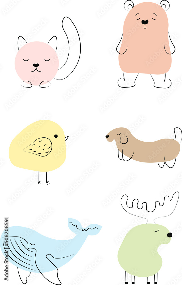 Cute animal vector set. Hand drawn characters.Vector illustration Cute animal vector set. Hand drawn characters.Vector illustration