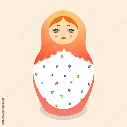 Russian Matryoshka. Traditional Russian folklore dolls with big eyes and lips. Babushka doll with hohloma, traditional painted floral pattern. Hand drawn vector illustration