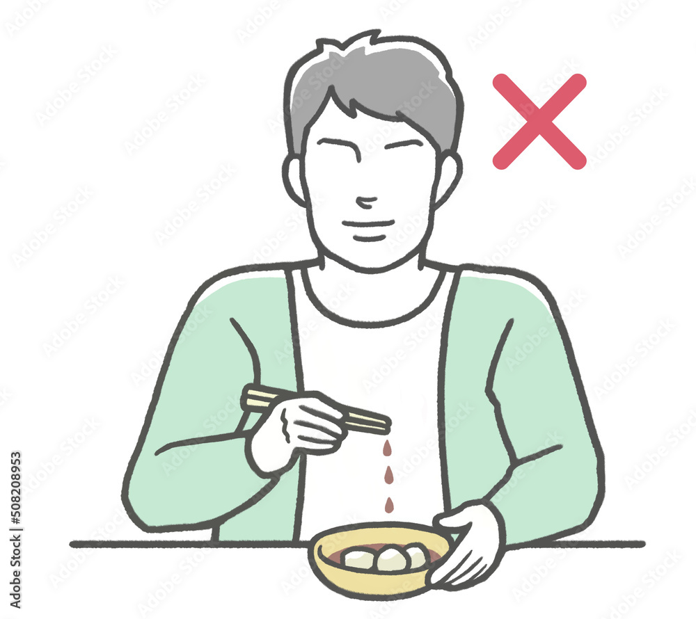 お箸のマナー違反 涙箸をする男性 お箸のマナー違反 涙箸をする男性