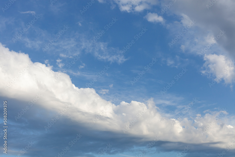 horizontal photo of blue sky in cloudy weather close to sunset
