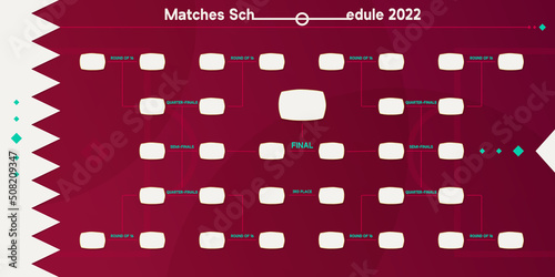 World Cup Qatar 2022 Knockouts matches schedule bracket. Football tournament results tabel design template. World Championship final bracket. Vector illustration