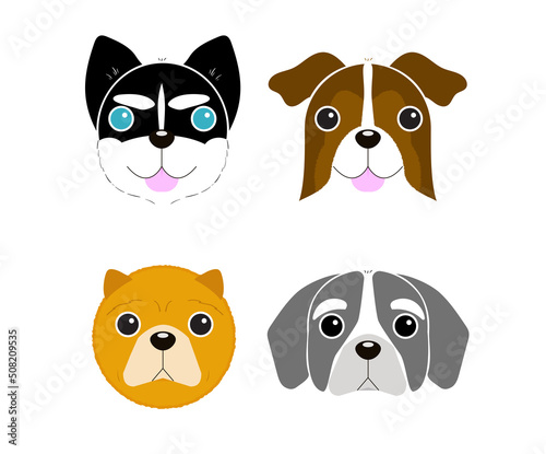 dog face vector illustration hand draw , character for graphic, print, card or poster set5