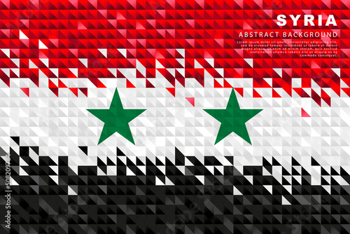 Flag of Syria. Abstract background of small triangles in the form of colorful red, white and black stripes of the Syrian flag.