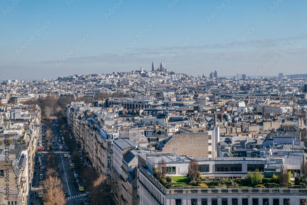 View of Paris from the Arc de Triomphe, Paris, France. Architecture and monuments of Paris. Paris postcard