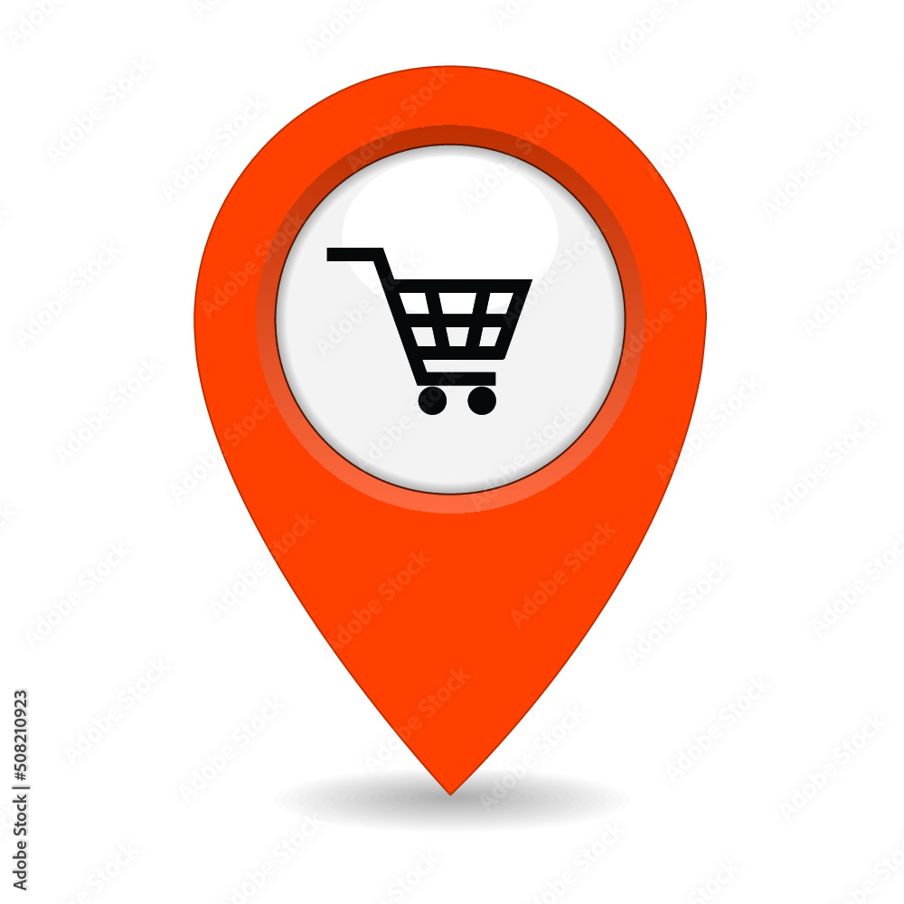 Map Pointer Icon With Shopping Cart isolated on a white background Map Pointer Icon With Shopping Cart isolated on a white background