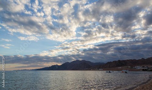 Bild auf Leinwand Evening sky with clouds in Lagoona beach, Dahab, Egypt