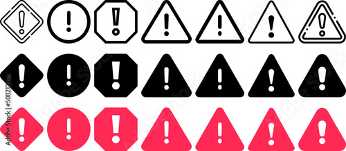 Attention sign icon. Warning icon. Group of caution icons set, exclamation marks, warning signs. exclamation mark icon. attention symbol 