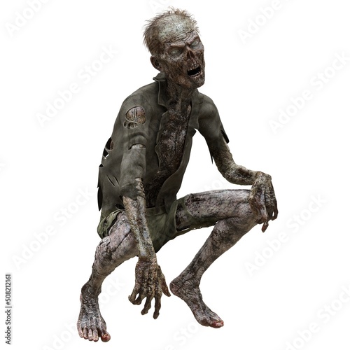 Zombie male isolated white background 3d illustration