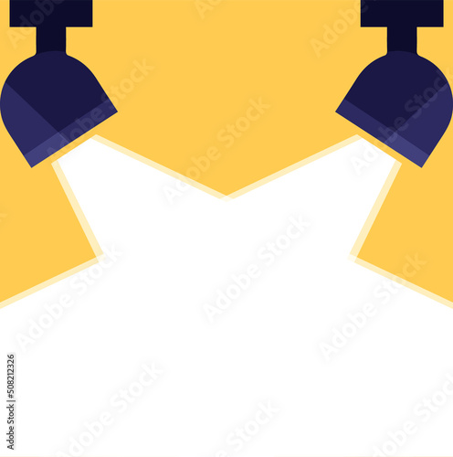 spotlight on the yellow background. Banner spotlight. Spotlight shining flat illustration. Movie spotlight on yellow background