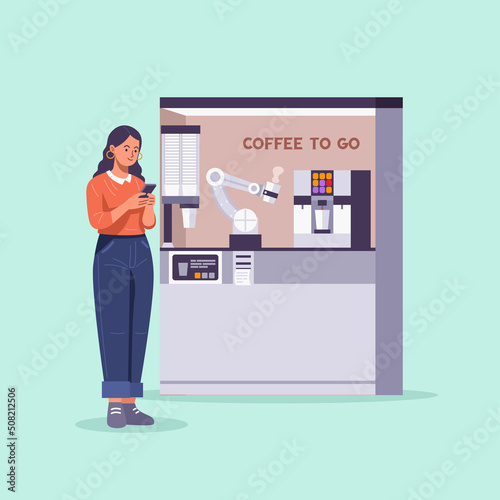 Robot barista make coffee for a customer