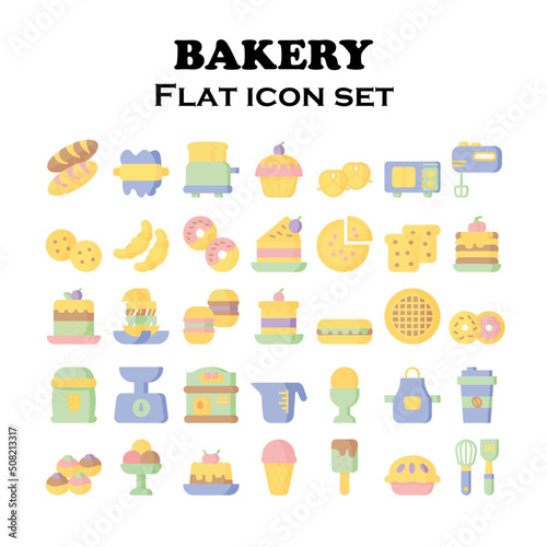 Set of bakery shop flat icon set.