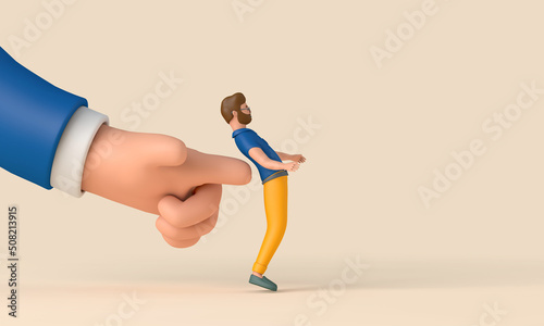 A person being pushed forward by a large hand. Business development concept. 3D Rendering photo