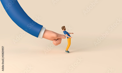 A person being pushed forward by a large hand. Business development concept. 3D Rendering photo