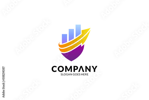 Shield, financial bar and arrows logo template for business and company
