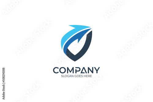 Shield and arrow emblem logo, business increase and protection vector icon