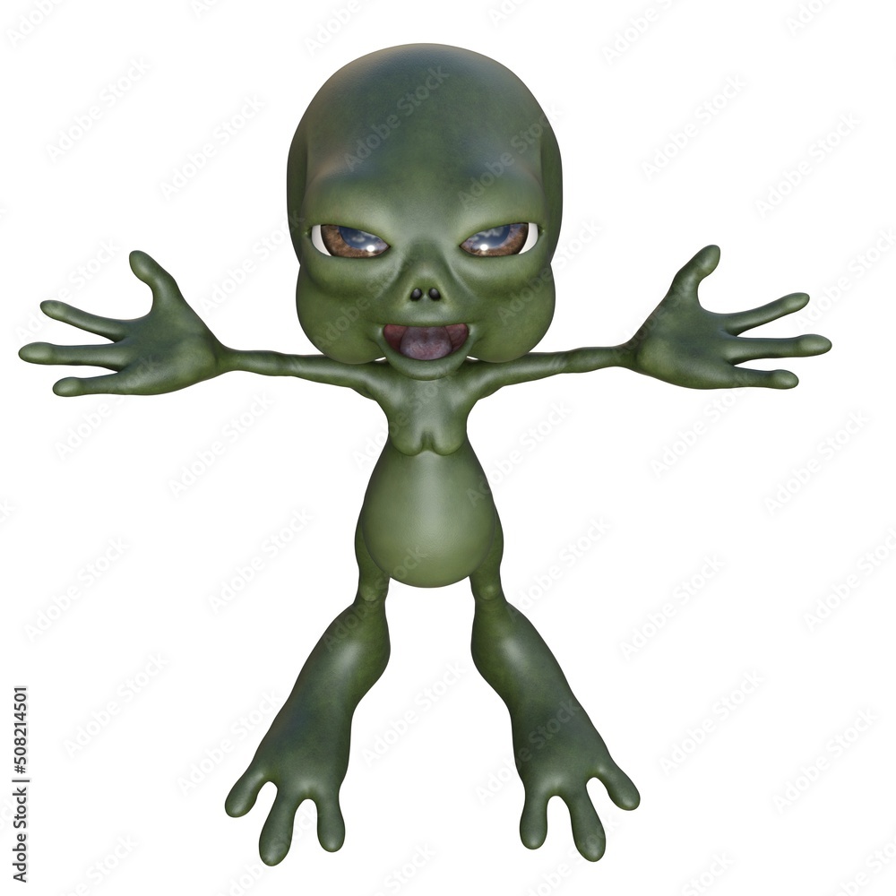 3D-illustration of a cute and funny angry cartoon alien