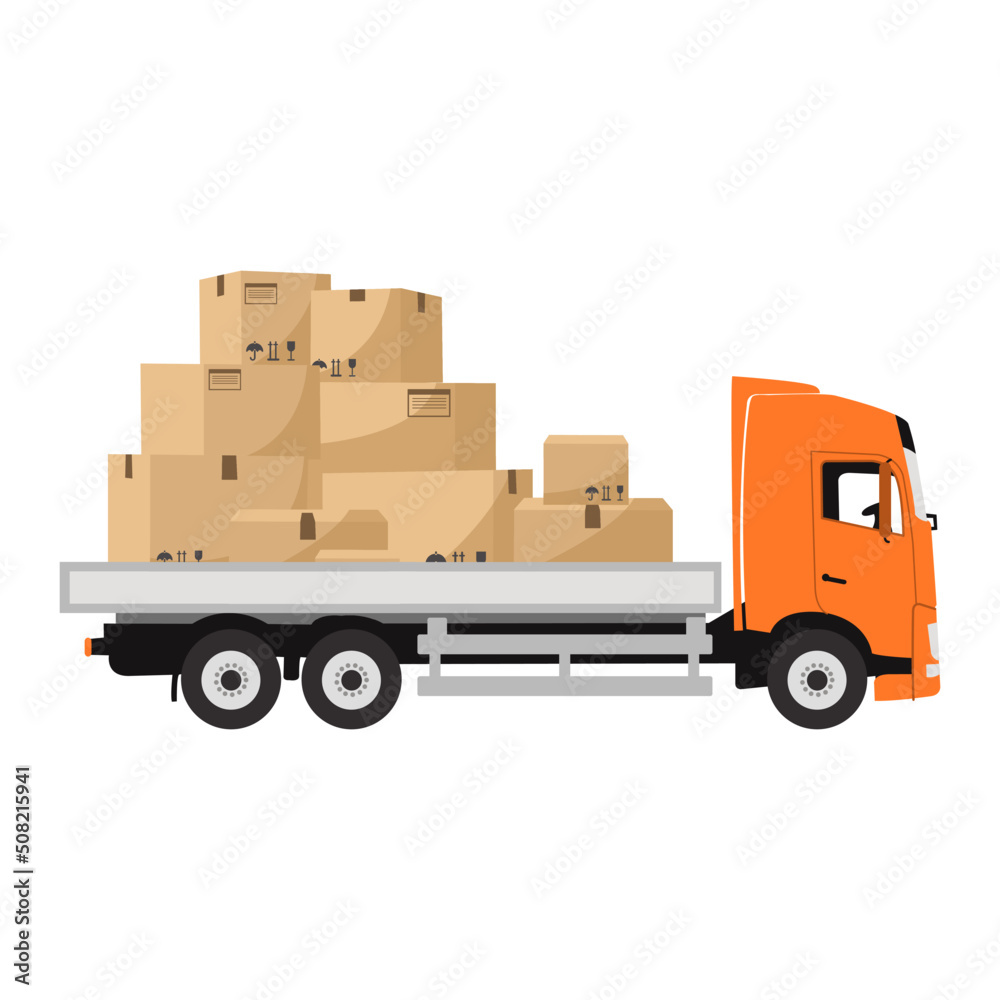 Delivery van with boxes. Express delivery services commercial truck. Flat vector illustration 