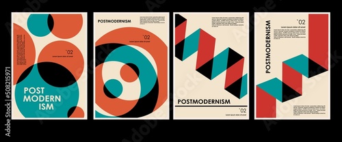 Artworks, posters inspired postmodern of vector abstract dynamic symbols with bold geometric shapes, useful for web background, poster art design, magazine front page, hi-tech print, cover artwork.