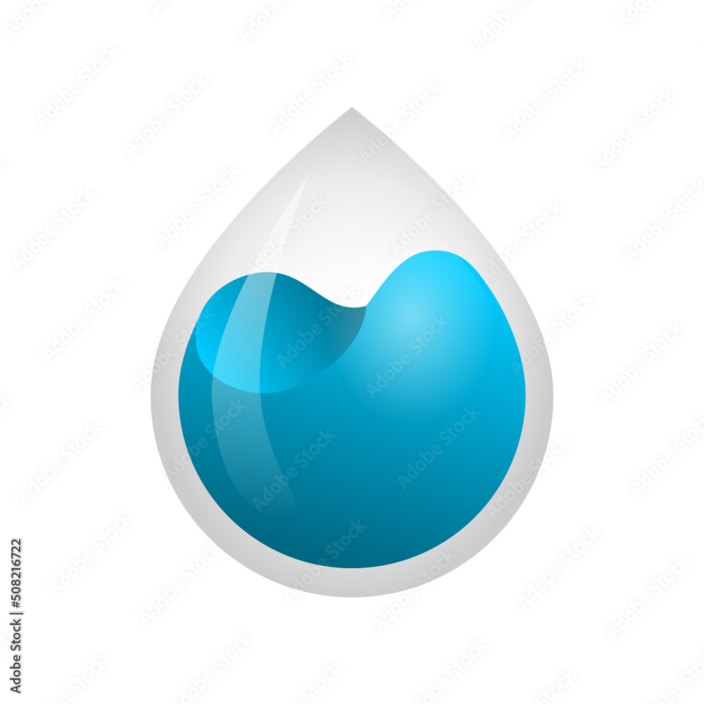 Blue drop of water logo template. Blue liquid container. Water droplet icon on white background. Clean purified water symbol. Save water environmental concept. Vector illustration, flat, clip art. Blue drop of water logo template. Blue liquid container. Water droplet icon on white background. Clean purified water symbol. Save water environmental concept. Vector illustration, flat, clip art.